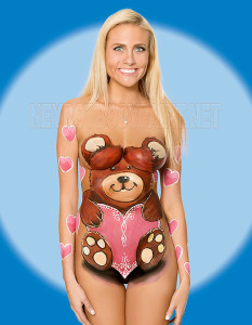 teddy bear and hearts body paint
